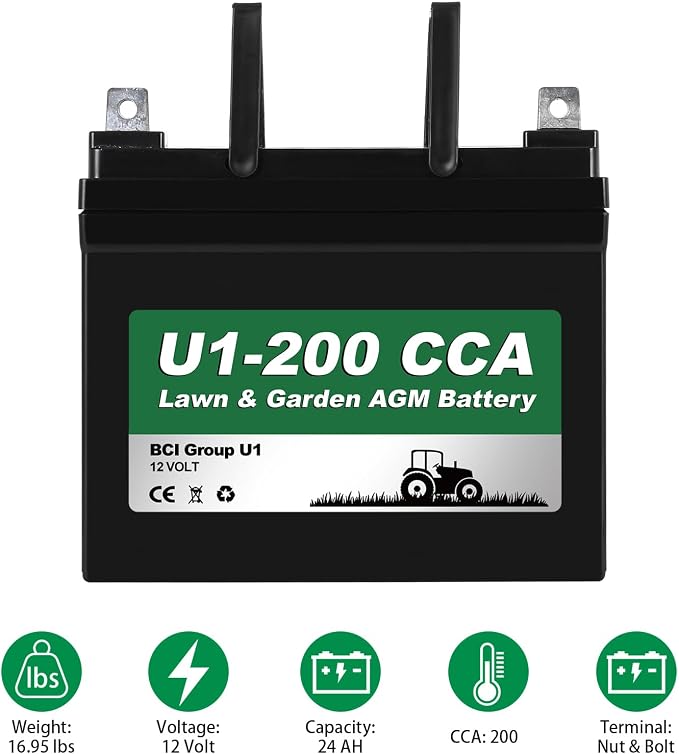 WEIZE Lawn Garden AGM Battery, 12V 200CCA BCI Group U1 SLA Starting Battery for Lawn, Tractors and Mowers, Compatible with John Deere, Toro, Cub Cadet, and Craftsman - Image 3