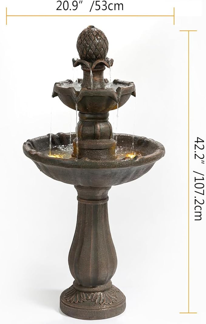 3 Tiered Outdoor/Indoor Water Fountains –42.2 in. Tall, Like Stone Bird Bath for Outside, Elegant Waterfall Feature for Garden, Yard, Patio, Home Decor (Bronze Color)