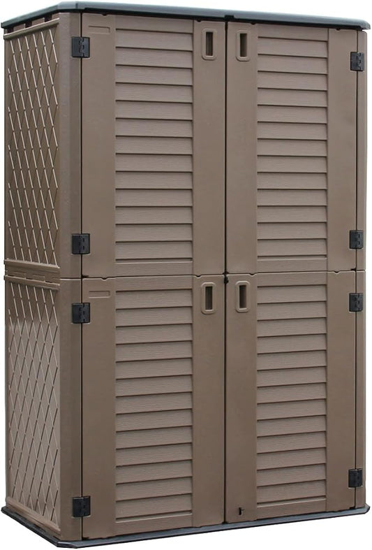 KINYING Outdoor Storage Shed Waterproof, Resin Vertical Outdoor Storage Cabinet for Patio Furniture, Garden Tools, Pool Accessories, Mower Storage (66 Cu.ft, Dark Brown) by KINYING