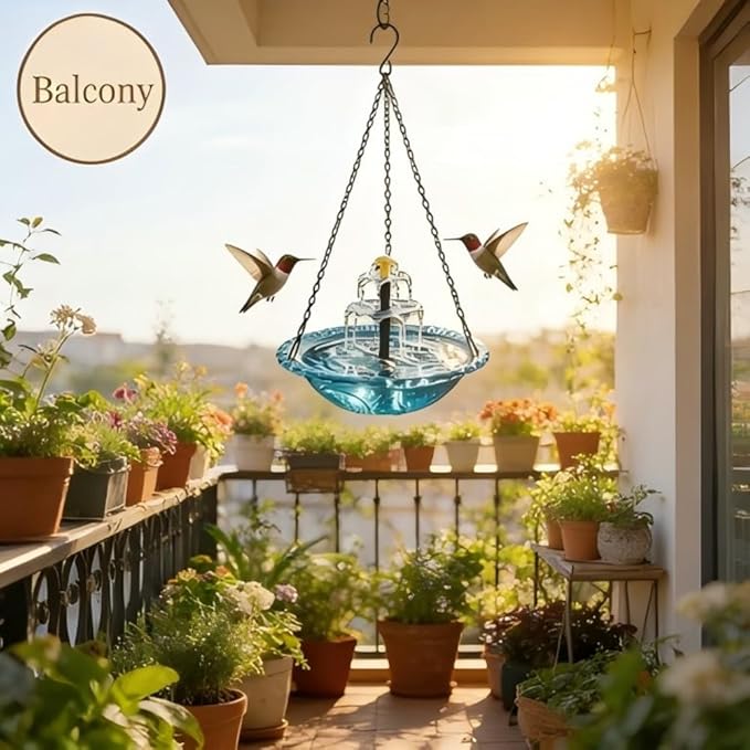 Hanging Solar Bird Bath Fountain 3 Layers,Solar Cascade Hanging Bird Bath Fountain,Hummingbird Water Fountain Solar with Solar Water Pump,Suitable for Gardens,Backyards,Patios,and Lawns. (Blue)