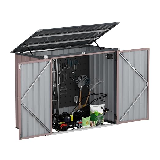 3'x5' Outdoor Trash Can Storage, Metal Storage Bike Shed, Waterproof Garbage Can Organizer with Chain Lid, Outdoor Storage Clearance for Patio, Garden, Backyard, Rose Gold - Image 8