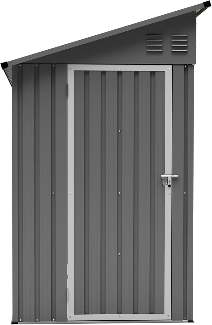 YOPTO 4×8 FT Lean to Metal Shed,Outdoor Heavy-Duty Storage Shed with Floor Base,All Weather Waterproof Garden Tool House W/Lockable Door&2 Air Vents,Reversible Door Design,for Backyard,Patio,Lawn,Gray - Image 14