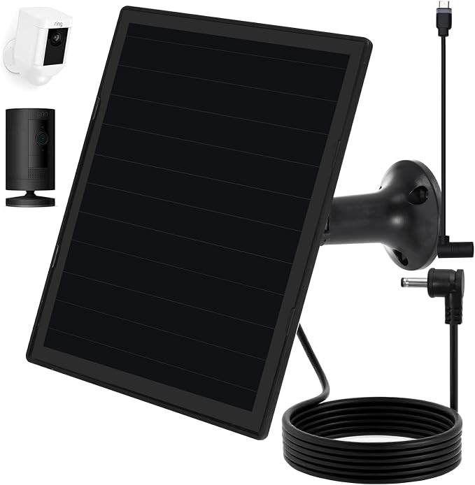 Solar Panel Charger for Ring Camera, Compatible with Ri ng Stick Up Cam Battery, Ring Spotlight Plus/Pro Battery,Waterproof, 5V 6W Fast Charging (Black-1Pack) by CameraSolarPanelCharger