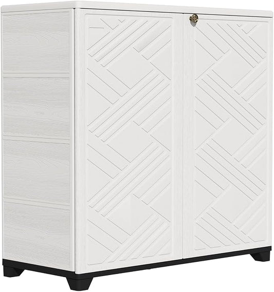 ZZM Indoor/Outdoor Storage Cabinet Waterproof, 34"x15"x34" Plastic Outdoor Storage Box for Garden Balcony Bathroom, All Weather Outdoor Storage Clearance, DIY Usage, with No Shelf (White) by ZZM