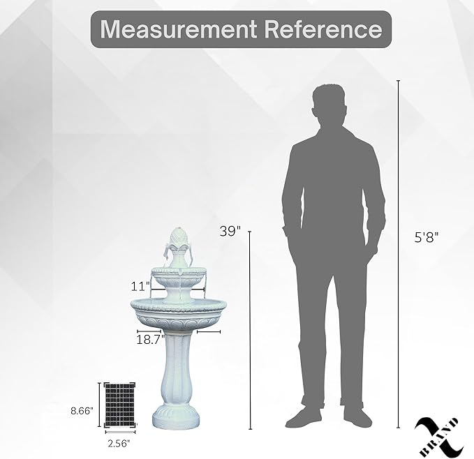 XBrand 39" 2-Tier Outdoor Freestanding Solar Water Fountain - Classic Design, White Resin Bird Bath with Pump - Ideal for Yard, Lawn and Garden, Porch Décor
