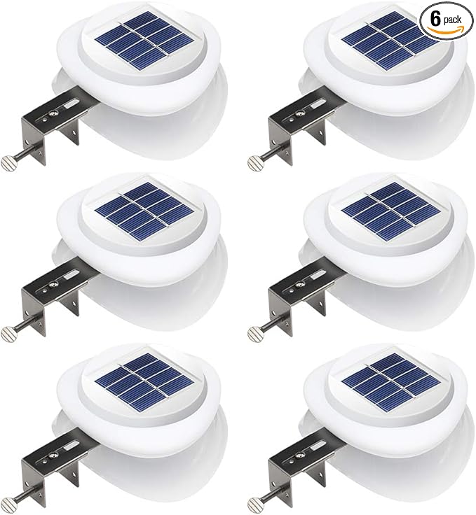 DBF Outdoor Solar Gutter Lights - Solar Fence Lights Outdoor Waterproof LED Deck Lighting Wall Mount Decorative Auto On/Off for Eaves Yard Garage Garden Deck Patio Railing (6 Pack, White)