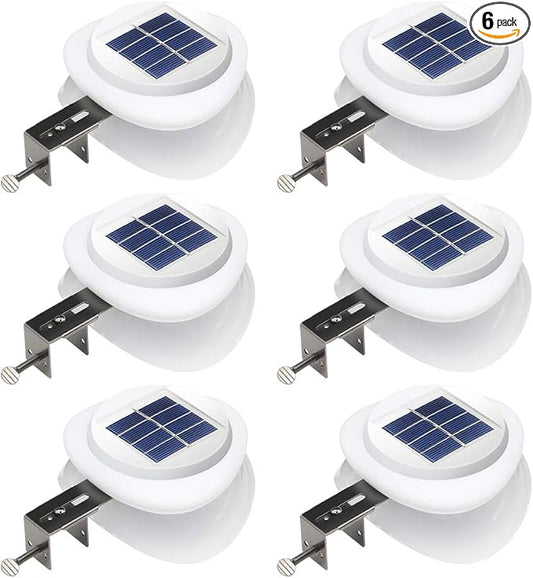 DBF Outdoor Solar Gutter Lights - Solar Fence Lights Outdoor Waterproof LED Deck Lighting Wall Mount Decorative Auto On/Off for Eaves Yard Garage Garden Deck Patio Railing (6 Pack, White)