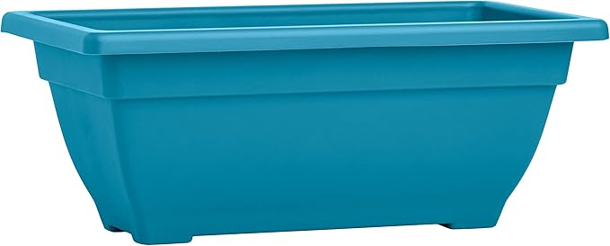 Rectangle Planter Box, 16 Inch Indoor/Outdoor Rectangular Planter, Durable UV Resistant, 2 Gallon Plastic Window Box Trough, Use for Herbs, Succulents, Vegetables (Bora Bora Blue)