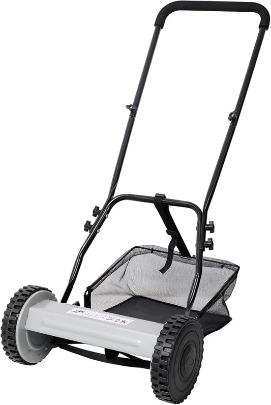 14-Inch 5-Blade Push Reel Lawn Mower with Grass Catcher, Adjustable Height 0.6-1.8 Inch, Manual Hand Push Mower with Heat-Treated Alloy Steel Blades, Gas-Free Grass Cutter, Gray by FRITHJILL