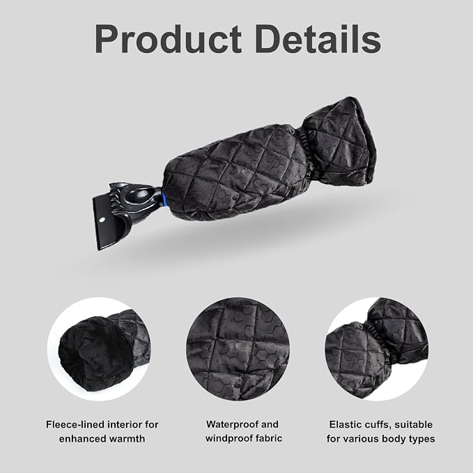 Ice Scraper with Glove - Waterproof Ice Scrapers Snow Removal Tool for Car Windshield, SUV, Truck - Comfortable Mitt Glove for Quick Ice & Snow Removal (Blue) - Image 3