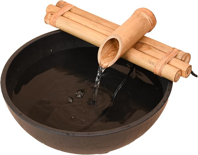 Bamboo Accents 12" Three-Arm Zen Bamboo Fountain Kit – Split-Resistant Bamboo Spout with Quiet Pump for Indoor & Outdoor Containers (Bowl Not Included)
