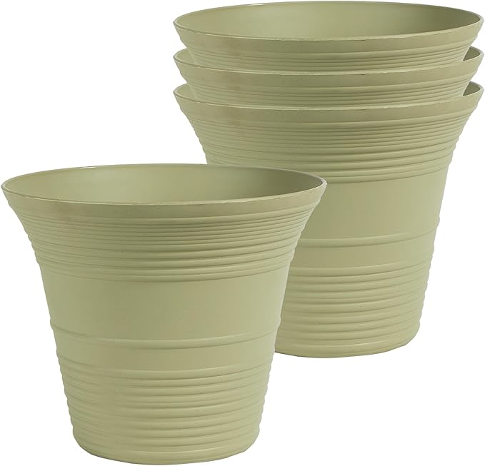 The HC Companies 7 Inch Sedona Round Self Watering Planter Pots, Lightweight UV-Resistant Plastic Indoor & Outdoor Planters, 4-Pack Flower Pots for Garden & Home Decor, Seafoam