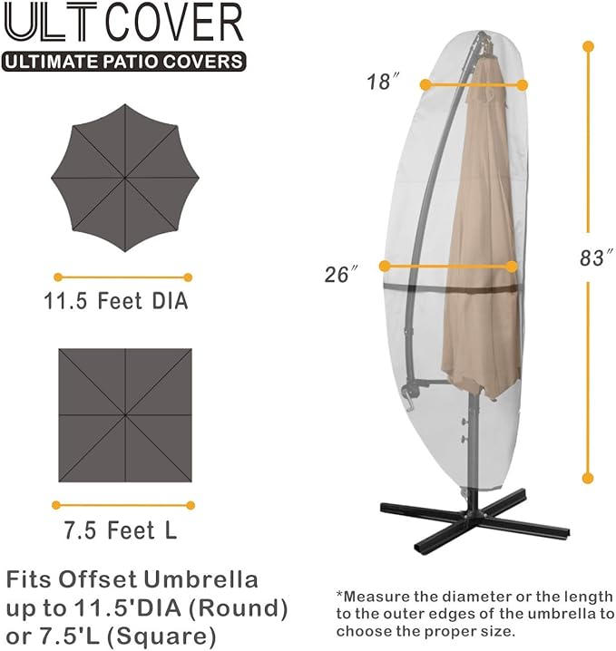 ULTCOVER Patio Parasol 600D Waterproof Outdoor Offset Banana Style Umbrella Cover - Fits Cantilever Offset Umbrella 7.5-11.5 Feet, Black - Image 2