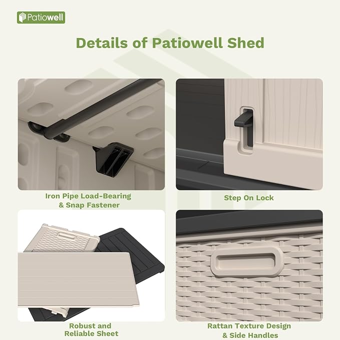 Patiowell 26 cu.ft Plastic Outdoor Storage Shed, Lockable Waterproof Resin Outdoor Storage Cabinet Tool Shed for Garden Tools, Garbage Cans, Pool Supplies, Beige(Not Include Shelves) - Image 5