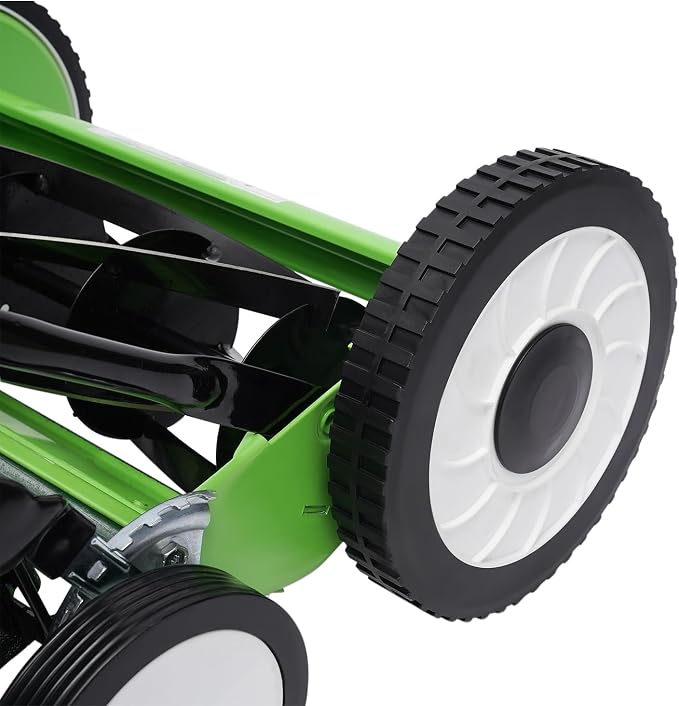 16 Inch 5-Blade Reel Lawn Mower, Manual Push Reel Lawnmower 9-Position Height Adjustment Grass Cutter with Grass Catcher, Cordless Lawn Sweeper Walk Behind Reel Mower, 1.34-2.52in Mowing Height - Image 8