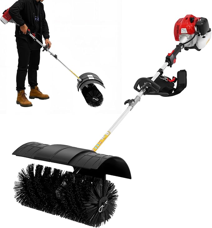 2-Stroke Lawn Sweeper, 52CC 2.3HP Gas Handheld Sweeper Artificial Grass Brush Gas Powered Broom Engine Broom Cleaner Tools with 33.8oz Fuel Tank for Sweeping Boulevards Driveways Sidewalks by Unknown
