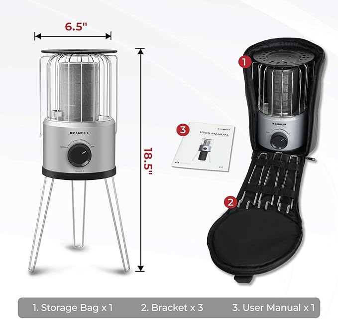 Portable Propane Heater, CAMPLUX 8,500 BTU Outdoor Patio Heater with Safety Tilt Switch and Adjustable Heat, 4.2Lb Light Weight with Storage Bag, Ideal for Camping Tents, Garages, Patio, Fishing Spots