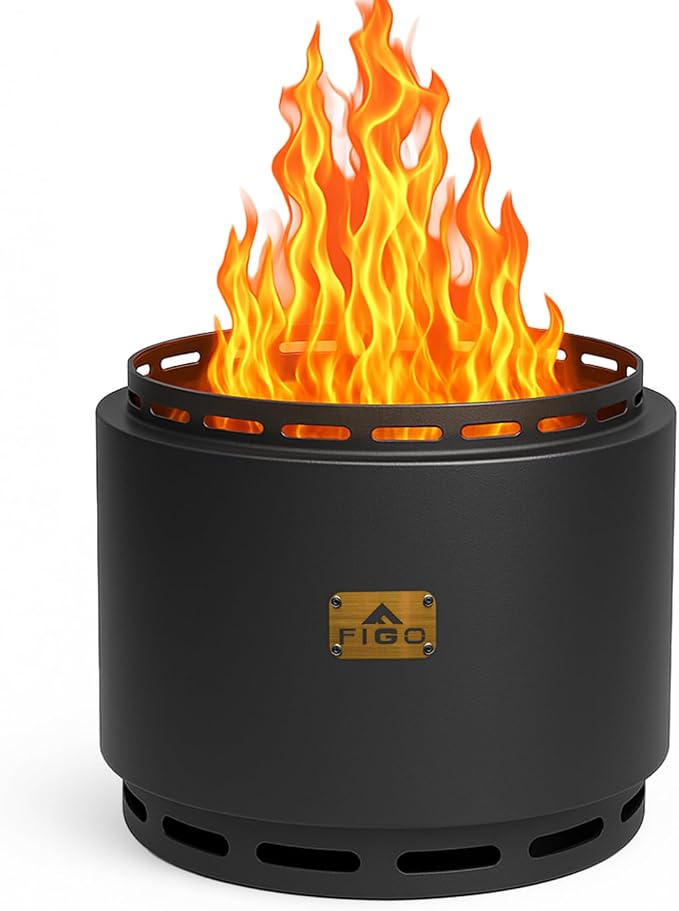 18" Smokeless Fire Pit with Removable Ash Pan, Fire Poker & Carry Bag - Portable Outdoor Fire Pit - Cast Iron - Wood Burning Lightweight Fireplace, Ideal for 4-6 People, 25 lbs by FIGOHOME