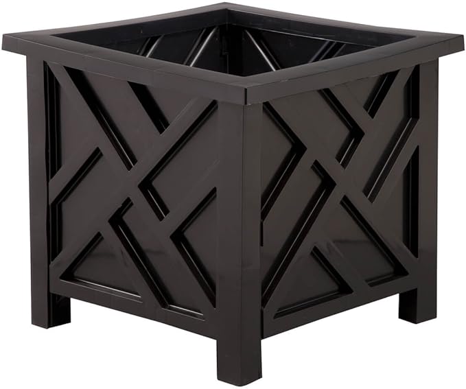 Miles Kimball Chippendale Planter Box, Black – Plant Holder for Garden, Patio and Lawn – 14 ¾” sq. x 13 ¼ H Overall