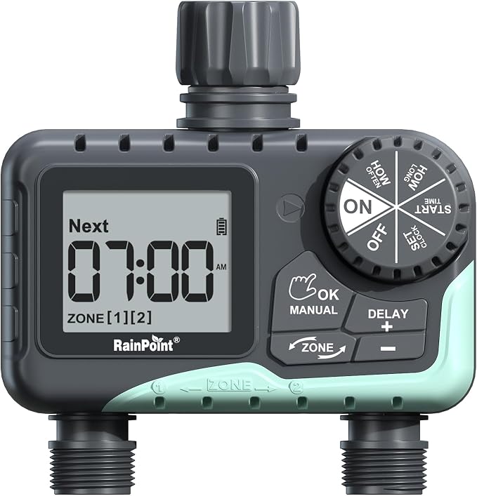 RAINPOINT Water Timer for Garden Hose - 2 Zone Sprinkler Timer with Rain Delay/Manual Watering/Automatic Irrigation for Yard Lawn by RainPoint