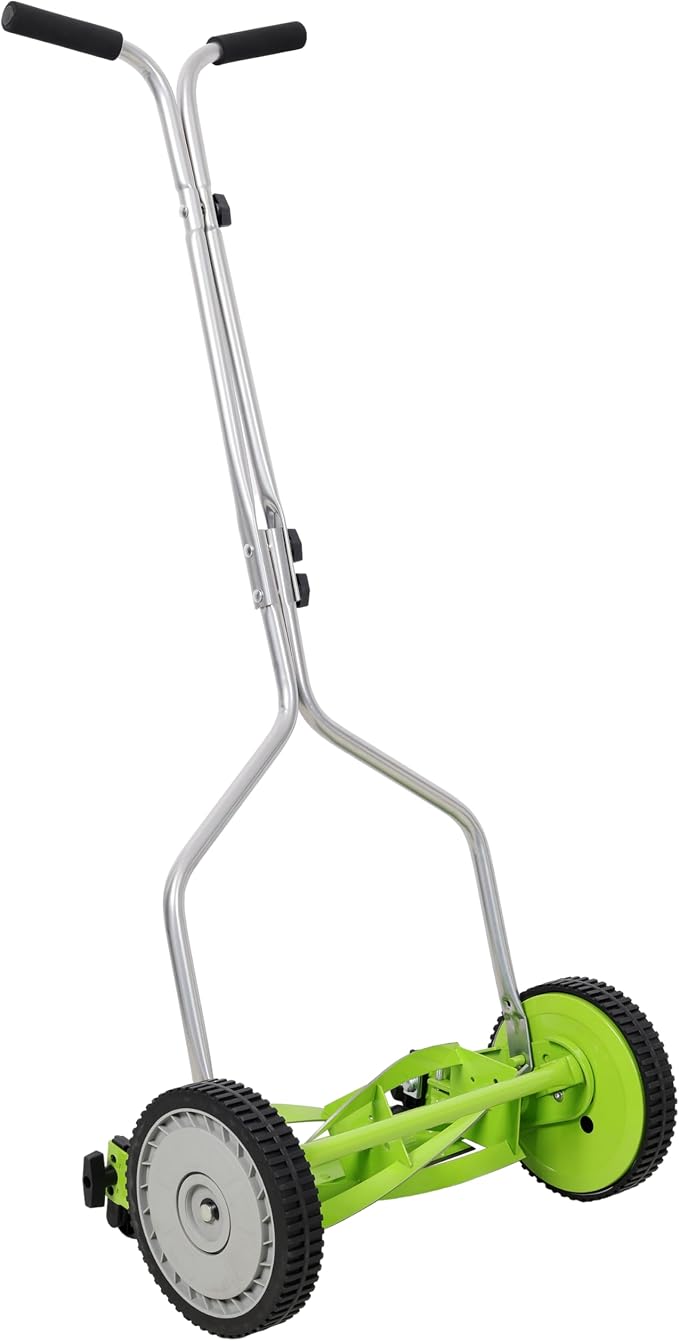 14in Push Reel Lawn Mower 5-Blade Manual Grass Cutter for Small Lawns,Lightweight & Eco-Friendly Adjustable Cutting Height 0.5"-2.25",Noise-Free & Low Maintenance,Green Color - Image 8