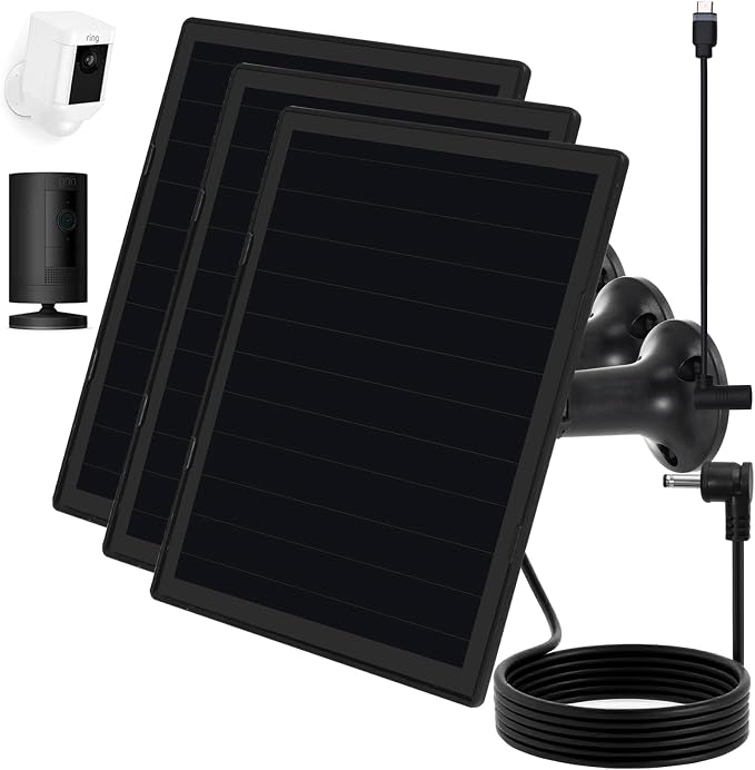 Solar Panel Charger for Ring Camera, Compatible with Ri ng Stick Up Cam Battery, Ring Spotlight Plus/Pro Battery,Waterproof, 5V 6W Fast Charging (3Pack Black) by CameraSolarPanelCharger