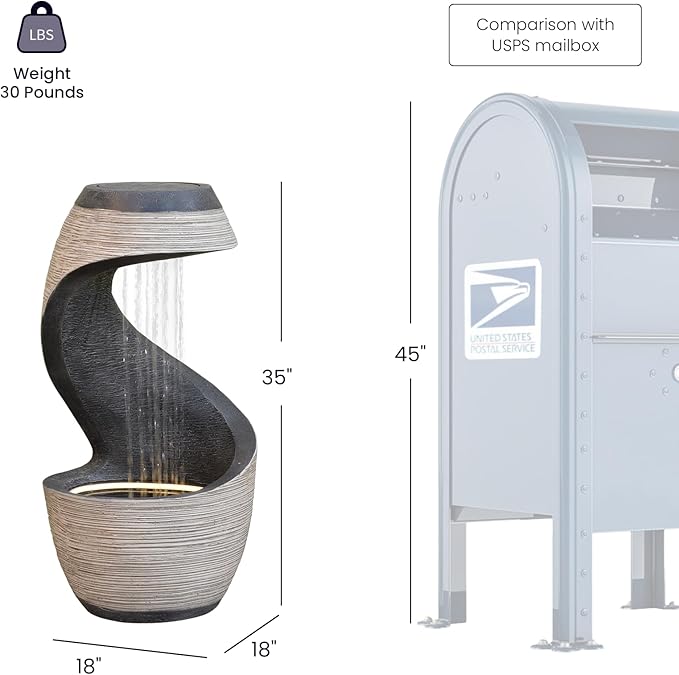 37" H S-Curve Waterfall Fountain, Floor-Standing Outdoor Water Fountain with Light, Modern Garden Water Feature Outdoor Rainfall Indoor Waterfall Feature for Patio Garden Decor