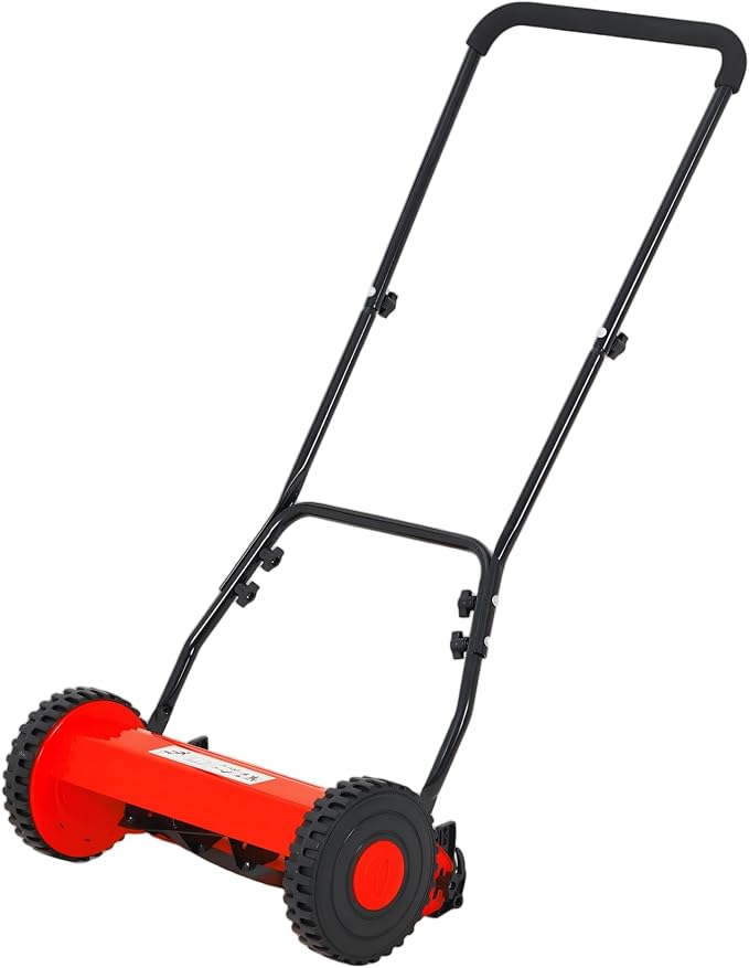 14" Hand Push Lawn Mower, 5-Blade Push Reel Lawn Mower with Adjustable Cutting Height, Quiet Eco-Friendly Manual Lawnmower for Home Garden by Unknown