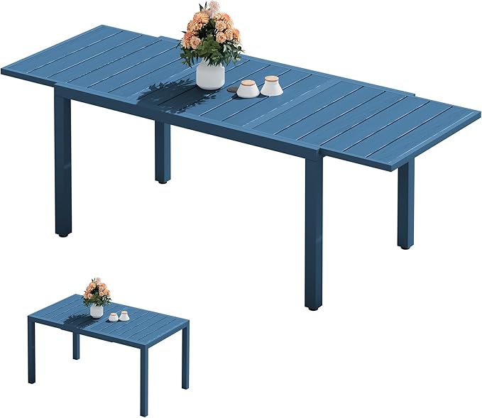 SERWALL Outdoor Expandable Dining Table 60" - 83", Patio Dining Table for 4-10 People, All Weather HDPE and Aluminum Outdoor Furniture, Blue by SERWALL