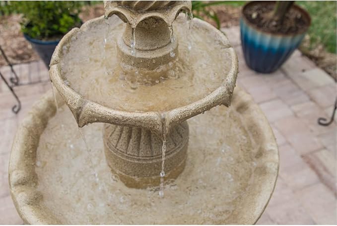 Kenroy Home 51009SNDST Frost Outdoor Solar Floor Fountain with Tan Finish, Traditional Style, 44" Height, 22" Width, 22" Depth