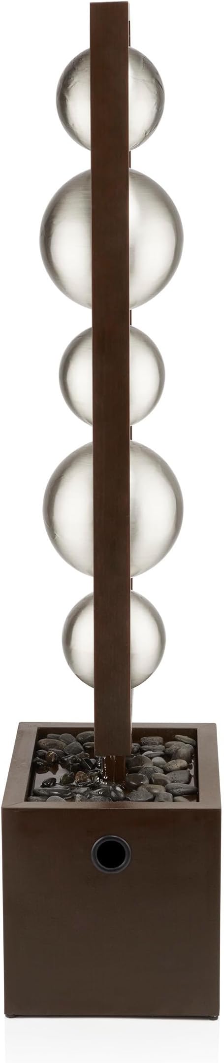 Alpine Corporation CPS194 Outdoor Modern Column Water Floor Fountain with Stainless Steel Orbs, 55" H, Brown