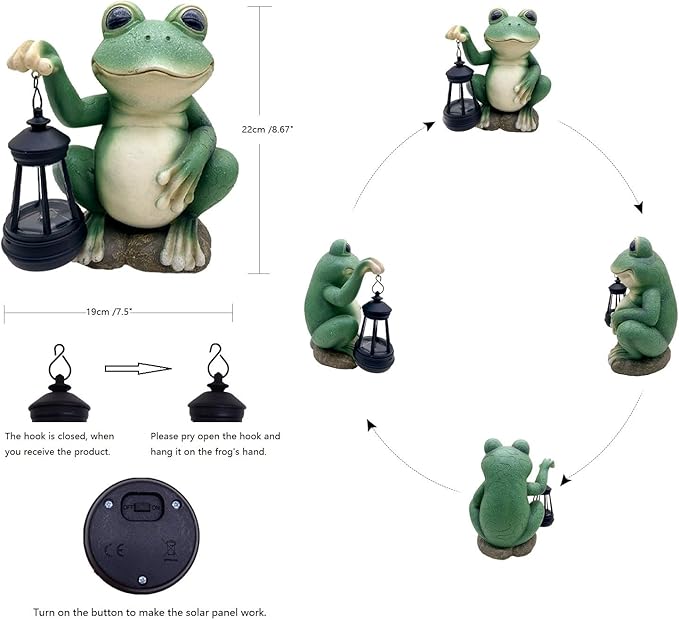 Large Frog Garden Statue for Outdoor Decor Solar Powered Sculptures for Yard Patio Cute Animal Statues Housewarming Outdoor Ornaments