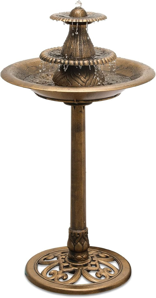 Magshion 37" Tall 3-Tier Outdoor Water Fountain, Pedestal Bird Bath for Outside, Cascading Water Feature and Birdbath for Garden, Patio, Deck, and Backyard, 1.3-Gallon (5L) Capacity, Bronze
