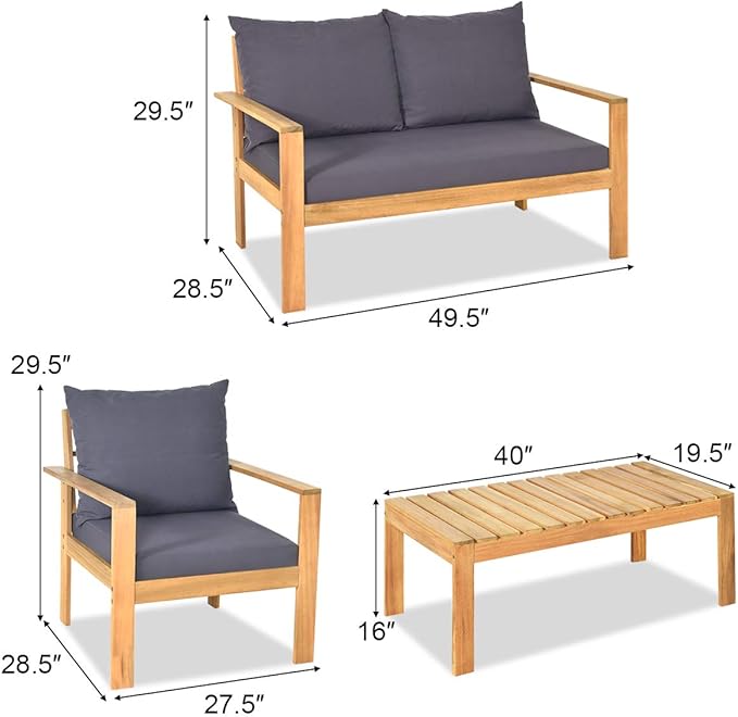 Tangkula Outdoor 8-Piece Acacia Wood Chat Set, 8 Seater Acacia Wood Conversation Sofa and Table Set, Teak Finished (2, Grey)