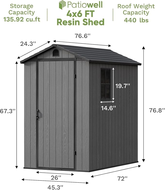 Patiowell 4' x 6' Outdoor Storage Shed with Floor, Plastic Shed Outside Resin Tool Shed with Window and Lockable Door for Backyard Garden Patio Lawn, Dark Grey (Fit-it Shed) - Image 2