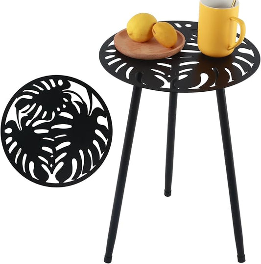1 Pack Metal Outdoor Side Tables Small Outside Round End Table for Patio Modern Accent Garden Corner Table for Small Spaces, Balcony, Porch, Weather-Resistant, Plant Stand Indoor, Black by PartyZealot