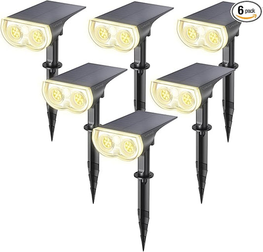 Linkind Solar Lights Outdoor Waterproof IP65, StarRay Dusk-to-Dawn Outdoor Solar Lights, 3 Lighting Modes Solar Spot Lights Outdoor for Garden, Yard, Landscape (Warm White, 6 Pack)