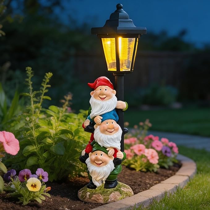 Solar Garden Gnomes Statue, Solar Gnomes Figurine Light with Welcoming Signs, for Outdoor Landscape,Lawn Courtyard, Paths Decor - Unique Gift for Grandmothers, Women,Sisters for Birthday
