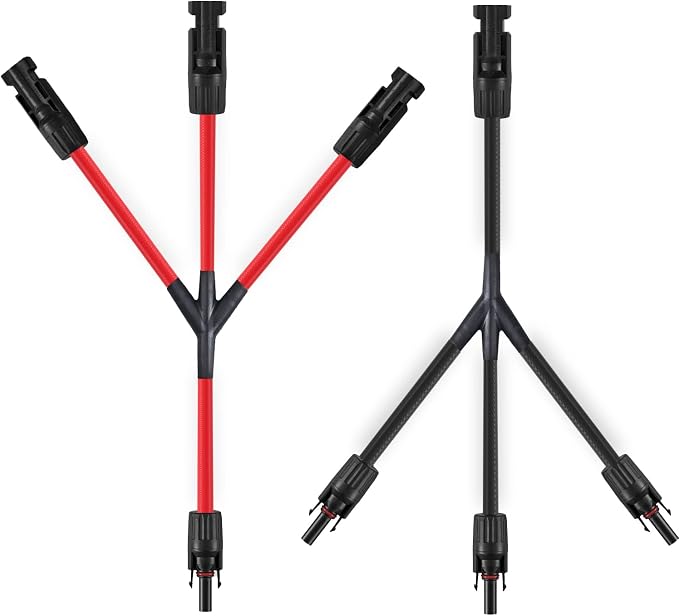 3 to 1 Solar Connectors Y Branch Parallel Adapter 10AWG Cable for Solar Panel (Red & Black) by SOYAN