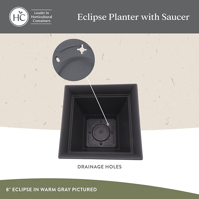 The HC Companies 12 Inch Eclipse Square Planter Pots with Drainage Holes & Attached Saucer, Lightweight UV-Resistant Plastic Indoor Outdoor Planters, 2-Pack Flower Pots for Garden & Home Decor, Teal
