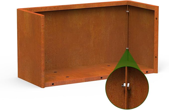 Co rten Steel Planters - 25x11x13H Inch, Rectangular Planter for Patio, Garden, Porch - Brown