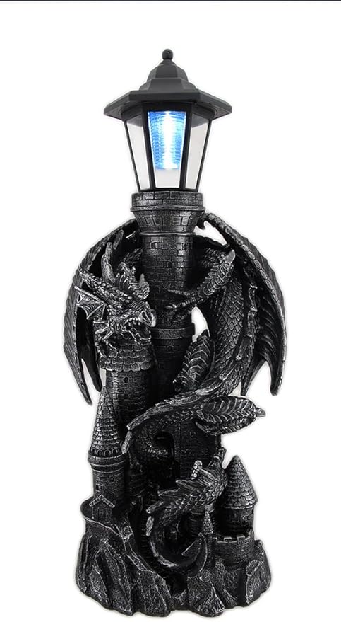 Zeckos 'Keeper of The Castle' Medieval Dragon Statue with Solar-Powered LED Lantern - 21 Inches High - Majestic Outdoor Decor Symbolizing Protection and Gothic Enchantment