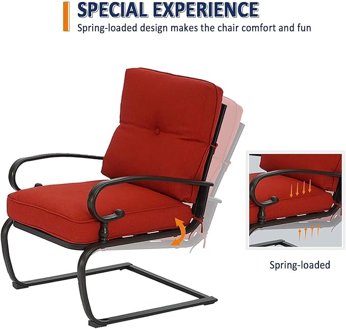 SOLAURA 5-Piece Patio Furniture Conversation Sets with Wrought Iron Loveseat and Spring Chairs（Red）