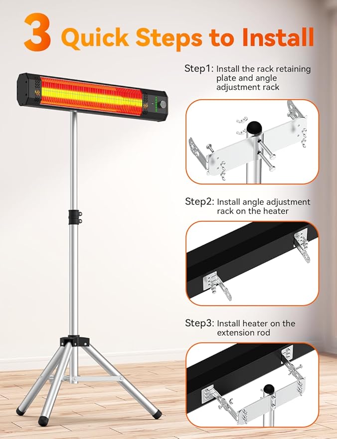 BALKO Outdoor Heater for Patio Electric, 9 Heating Levels, IP65 Waterproof Patio Heaters for Outdoor Use, 1500W Heating Covers 400Sq.ft, 9H Timer, Tip-Over & Overheat Protection, 20FT Remote Control