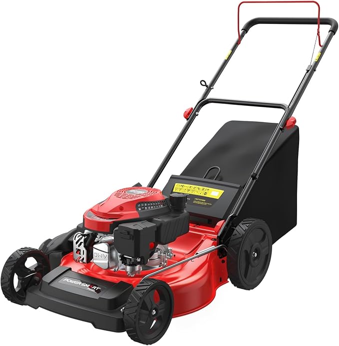 PowerSmart EasyGlide 21-Inch Gas Lawn Mower, 144cc 4-Stroke OHV Engine, Push Walk-Behind, 3-in-1 Mulch/Bag/Side Discharge, Steel Deck, 6 Height Adjustment by PowerSmart