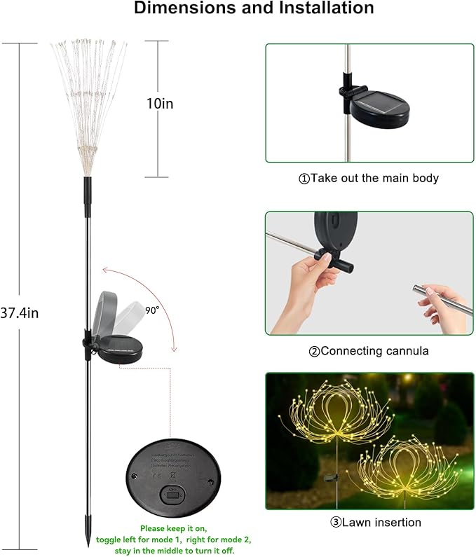 Solar Garden Lights Outdoor Waterproof, 2 Pack 120 LED Solar Firework Lights Decorative Garden D??cor Outside for Flowerbed Pathway Party Christmas Decoration, Warm White
