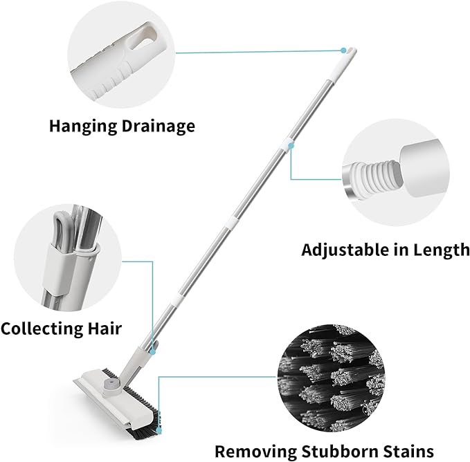 Floor Scrub Brush with Long Handle, 3 in 1 Scrape and Heavy-Duty Stiff Bristle Scrubber Brush for Cleaning Shower Bathroom, Patio, Garage, Kitchen, Wall and Deck (White, 2 Pack) - Image 5
