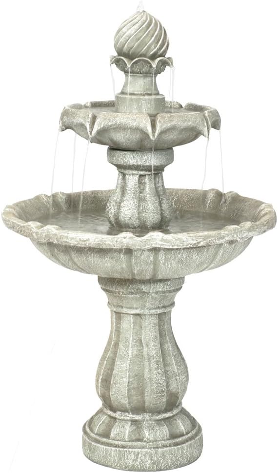 Sunnydaze 35" Solar 2-Tier Outdoor Water Fountain - Outdoor Water Fountain with Battery Backup and Pump - White