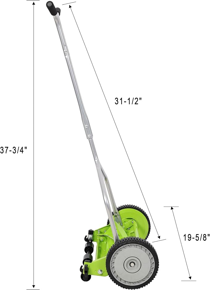 14in Push Reel Lawn Mower 5-Blade Manual Grass Cutter for Small Lawns,Lightweight & Eco-Friendly Adjustable Cutting Height 0.5"-2.25",Noise-Free & Low Maintenance,Green Color - Image 2