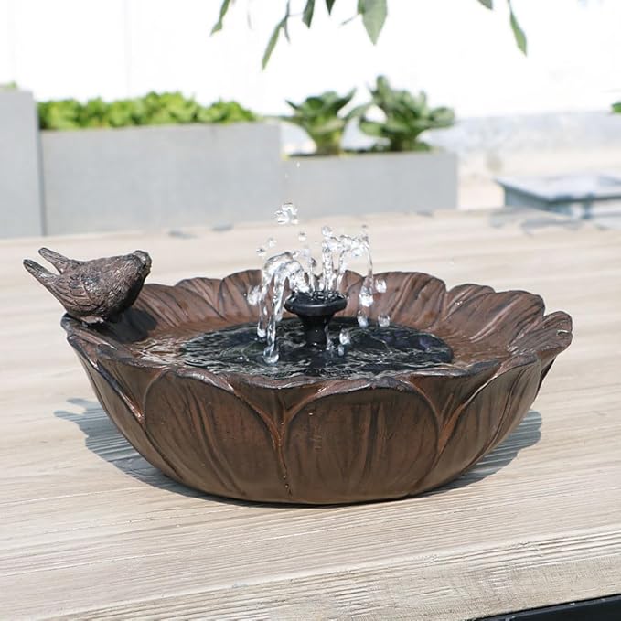 Solar Bird Bath Fountain,Sunflower with Resting Bird,Solar Powered with 3 Nozzles,Outdoor Garden Bird Bath,Solar Water Fountain for Bird Bath,Hummingbird Bird Bath for Outdoor